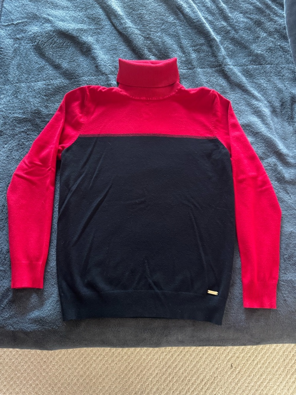 Calvin Klein Red and Black Two-Tone Turtleneck Sweater